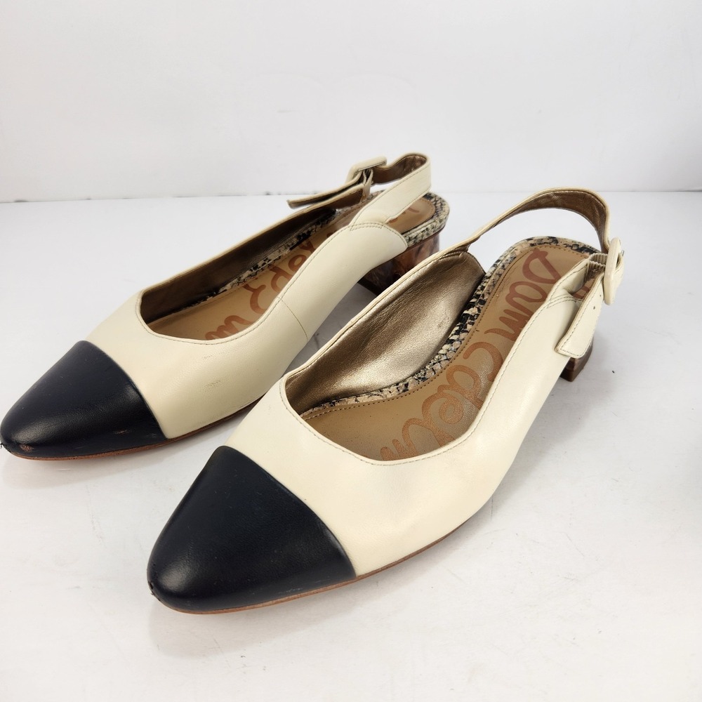 Sam Edelman Leah Cap Toe Women's Classy Black/Beige Dress Slingback Pumps Size 8